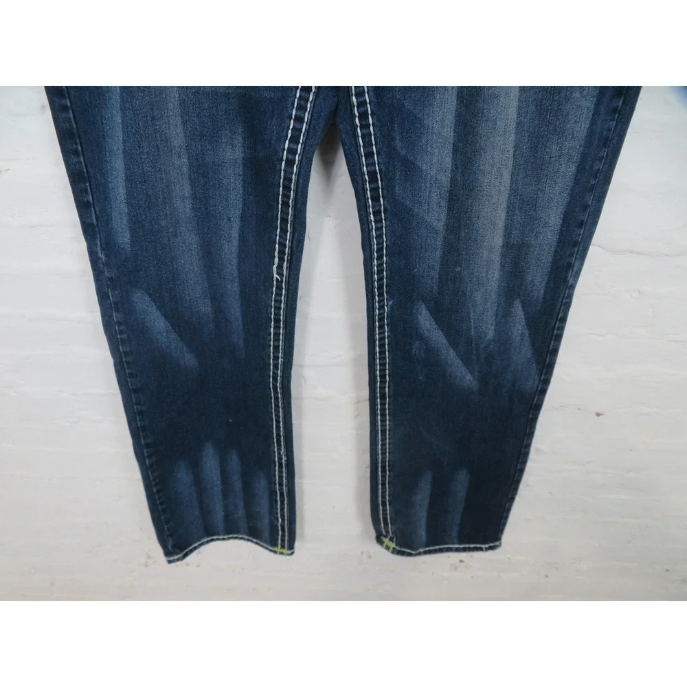 Vtg True Religion Ricky Super T JeansMen 42x34 Blue Flap Pocket USA Thick Stitch